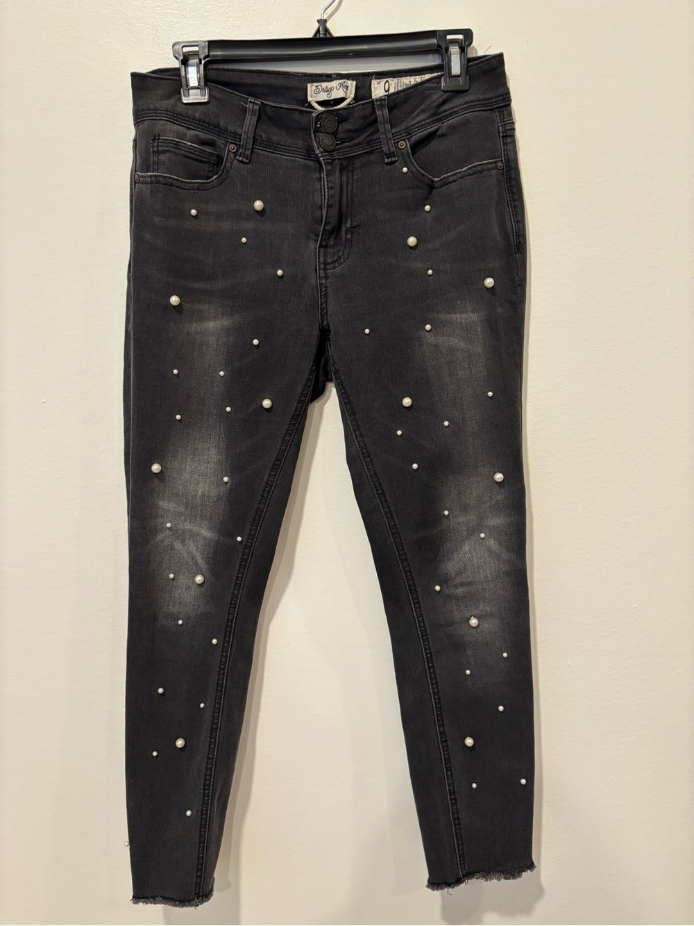 Black Pearl-Embellished Skinny Jeans